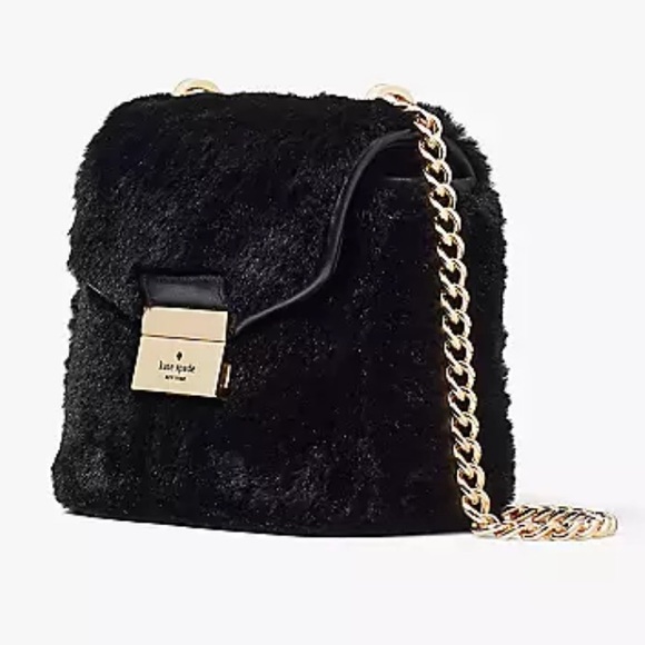 kate spade Handbags - kate spade Crossbody Black Carey Faux Fur Micro Flap Crossbody NWT Gold Hardware